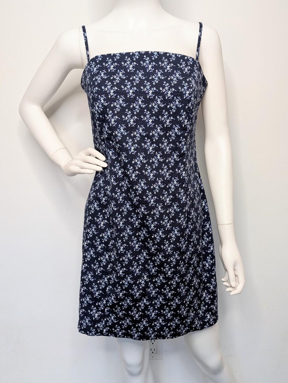Y2K Navy, Light Blue & White Ditsy Floral Spaghetti Strap Sheath Mini Dress